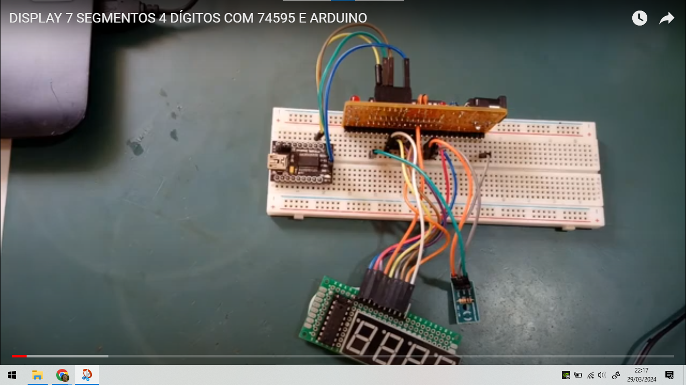 Display 7 segmentos 4 dígitos com Arduino e 74HC595