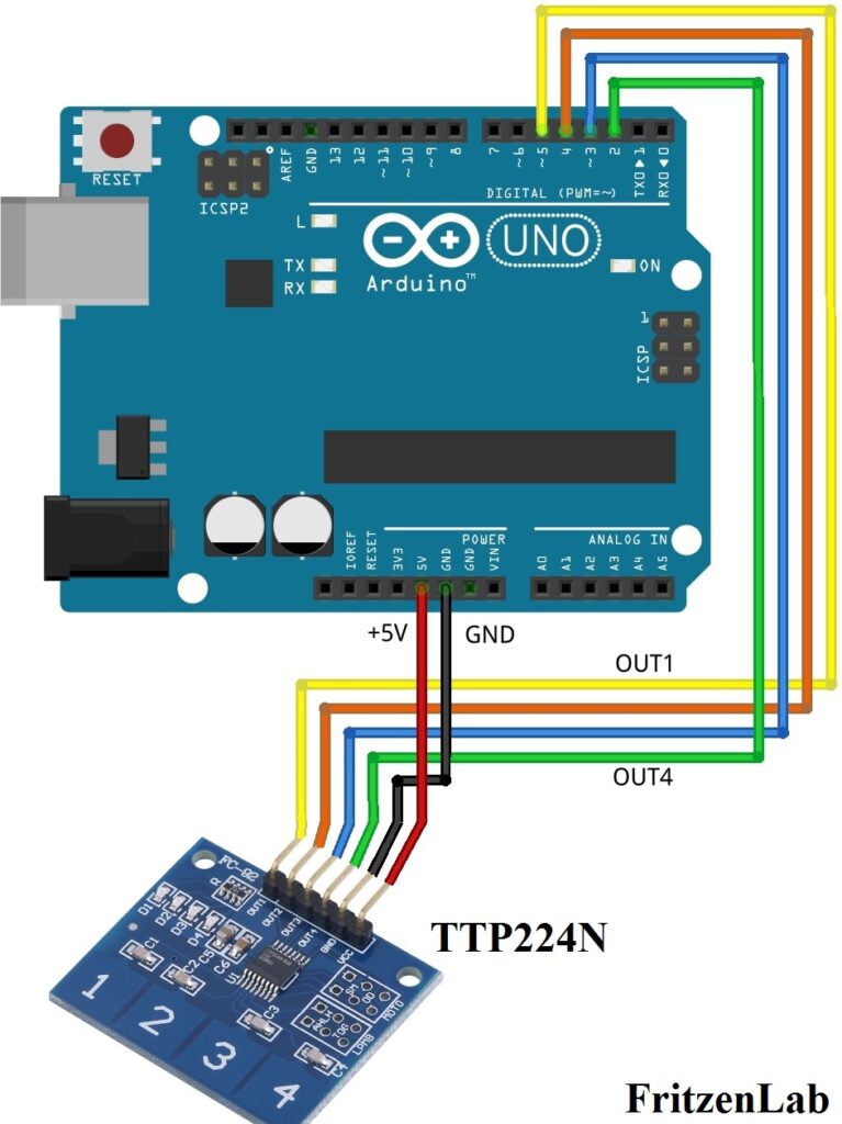 Diagrama esquemático, TTP224N com Arduino