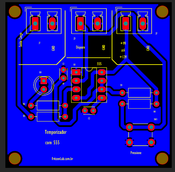 Placa de circuito impresso temporizador com 555