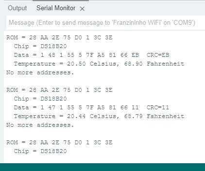 Leitura do DS18b20 com Franzininho WiFi no monitor serial