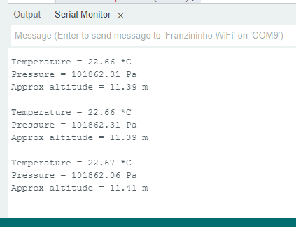 Leituras do BMP280 na IDE do Arduino