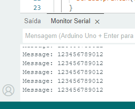 Mensagem recebida no monitor serial