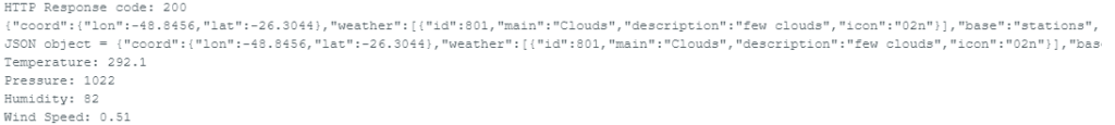 Resultado da consulta no OpenWeatherMap com ESP32-C3