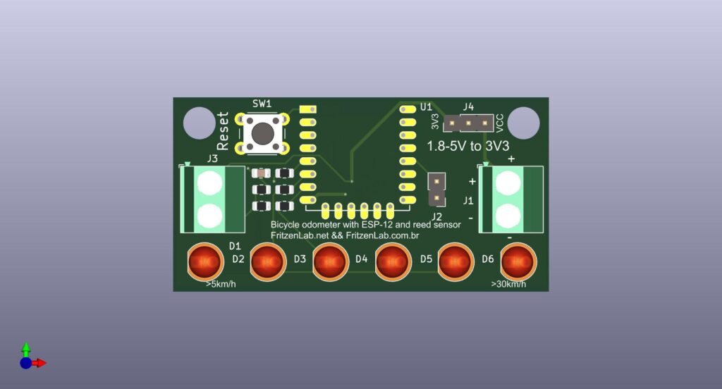 Vista 3D frontal da PCI do odômetro