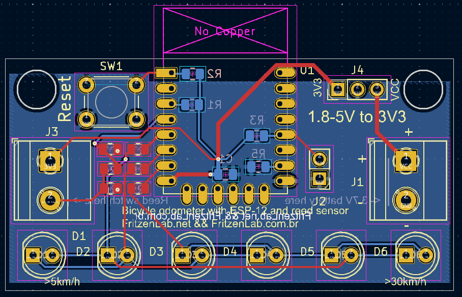 Layout da PCI do odômetro de bicicleta