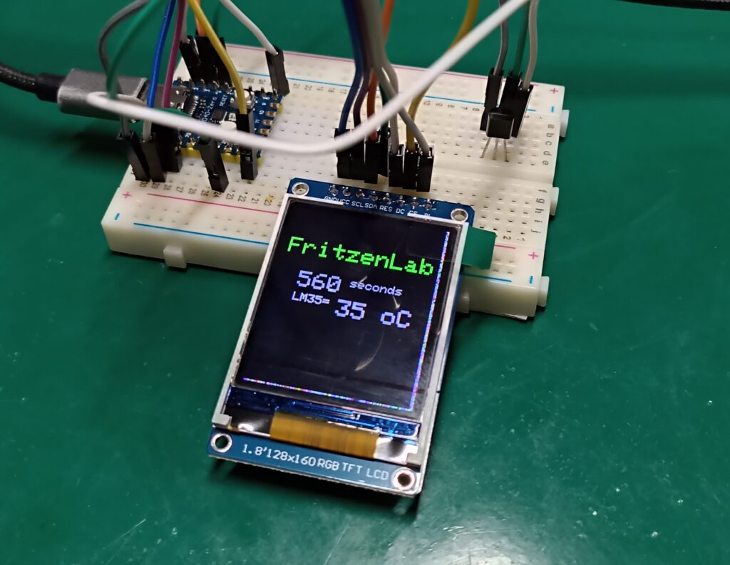 Display LCD TFT ST7735 em uma protoboard