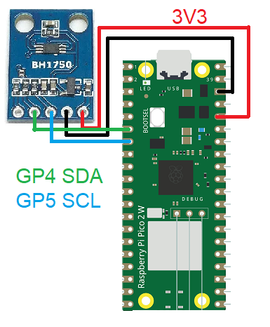 Diagrama esquemático do BH1750 com Pi Pico 2