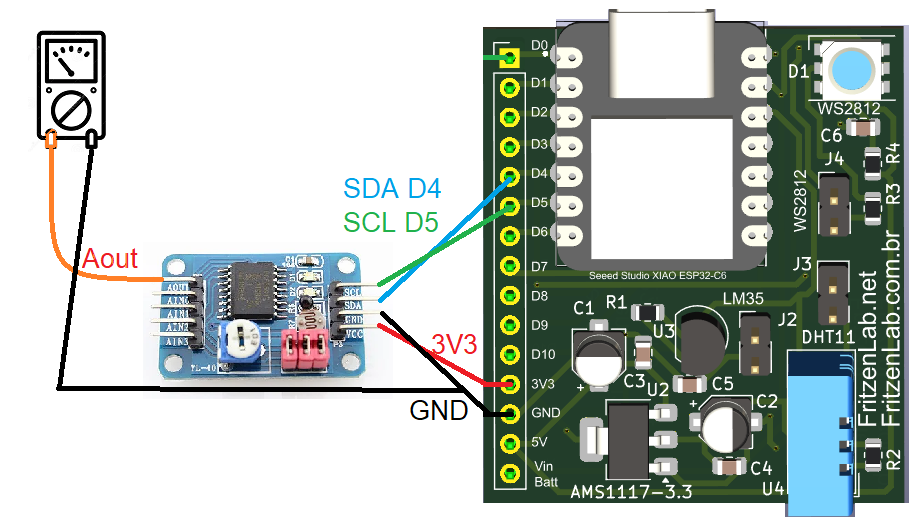 Diagrama esquemático do PCF8591 com um ESP32-C6