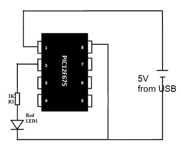 Diagrama esquemático para piscar um LED com PIC