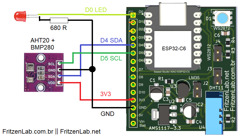 Diagrama esquemático do AHT20 + BMP280