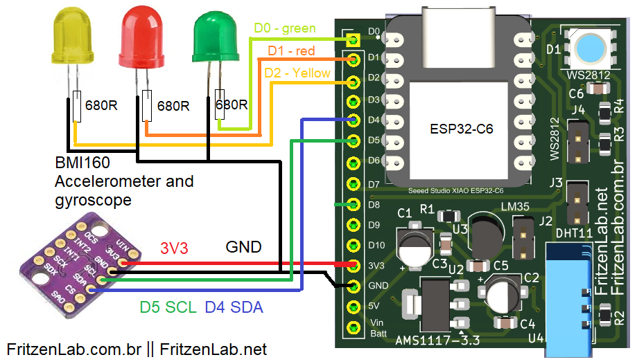 BMI160 with ESP32 schematic diagram