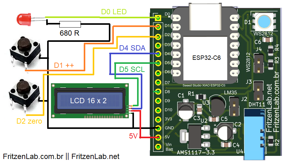 Diagrama esquemático - LCD i2c com ESP32