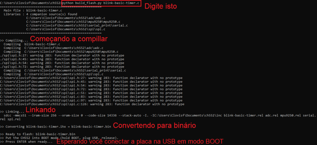 Iniciando compilação do código do Ch552
