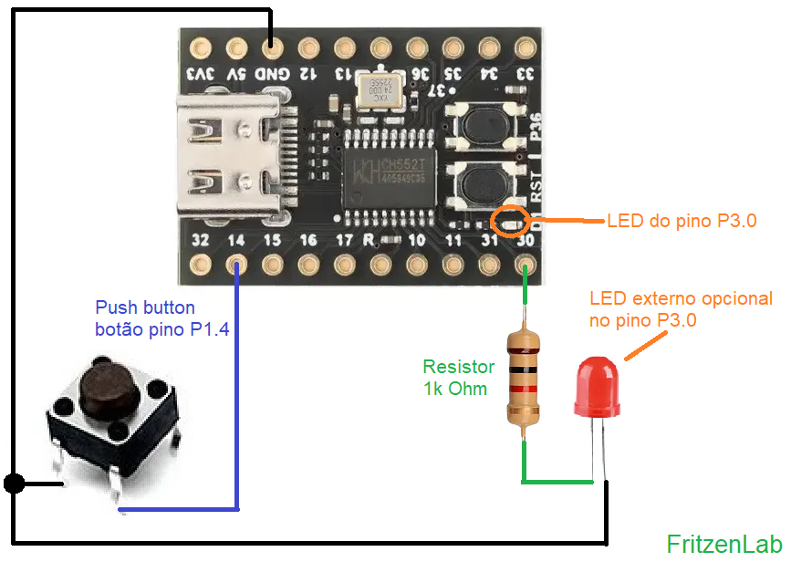 led e botão com microcontrolador ch552